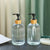 2pc Vertical Line Glass Soap Dispenser with Bamboo Tray