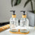 2pc Vertical Line Glass Soap Dispenser with Bamboo Tray