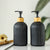 2pc Vertical Line Glass Soap Dispenser with Bamboo Tray