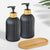 2pc Vertical Line Glass Soap Dispenser with Bamboo Tray