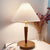 Vintage Pleated Table Lamp with Wooden Stand Pull-chain Switch