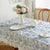 Embroidered Blue Flowers Tablecloth with White Ruffles